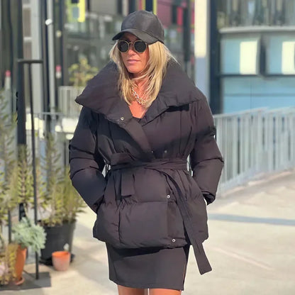 Dames Gewatteerde Jas met Riem | Modieuze Winterwarmte