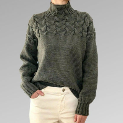 Dames Hooggesloten Kabelgebreide Trui | Klassieke Lange Mouwen Pullover