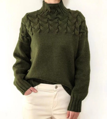 Dames Hooggesloten Kabelgebreide Trui | Klassieke Lange Mouwen Pullover