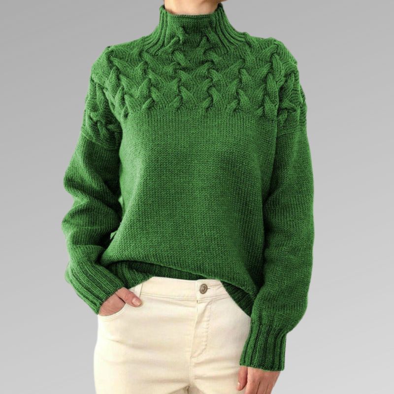 Dames Hooggesloten Kabelgebreide Trui | Klassieke Lange Mouwen Pullover