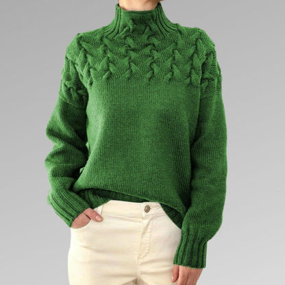 Dames Hooggesloten Kabelgebreide Trui | Klassieke Lange Mouwen Pullover