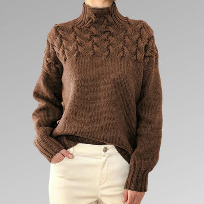 Dames Hooggesloten Kabelgebreide Trui | Klassieke Lange Mouwen Pullover