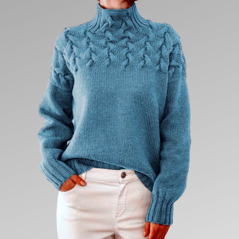 Dames Hooggesloten Kabelgebreide Trui | Klassieke Lange Mouwen Pullover