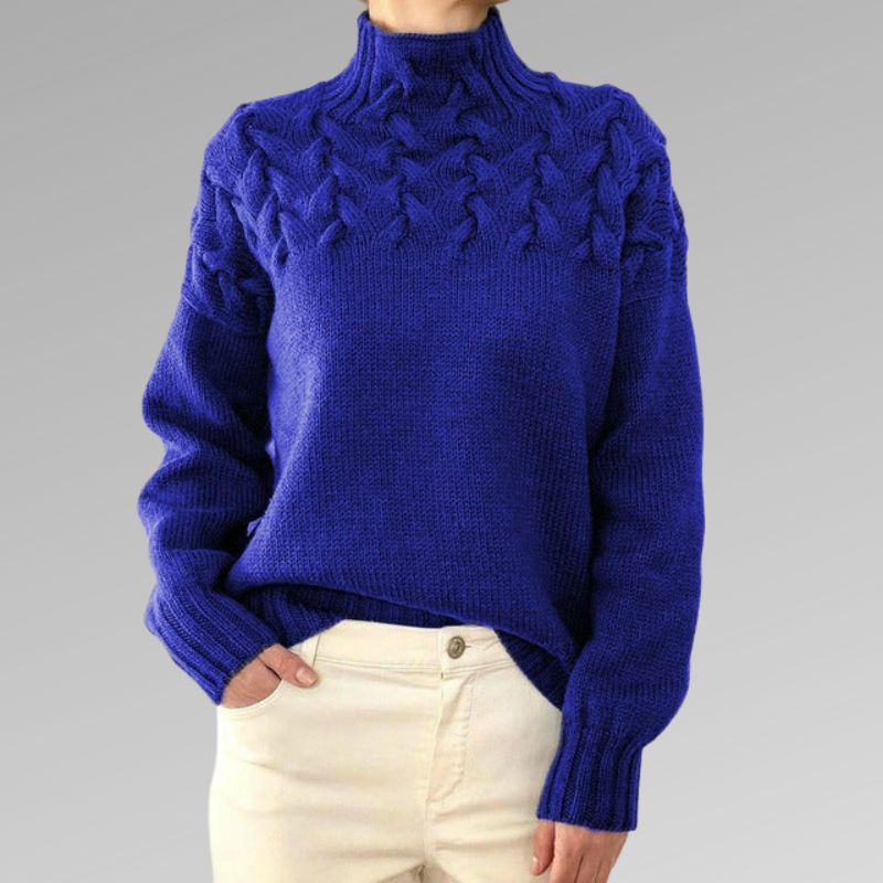 Dames Hooggesloten Kabelgebreide Trui | Klassieke Lange Mouwen Pullover