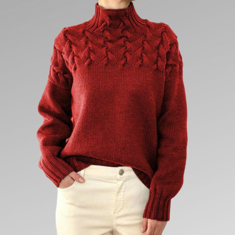 Dames Hooggesloten Kabelgebreide Trui | Klassieke Lange Mouwen Pullover