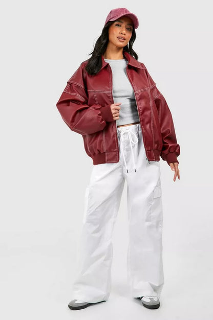 Dames Imitatie Leren Bomberjack | Oversized Pasvorm, Ritssluiting, Lichtgewicht, Casual Stijl