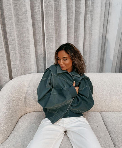 Dames Imitatie Leren Bomberjack | Oversized Pasvorm, Ritssluiting, Lichtgewicht, Casual Stijl