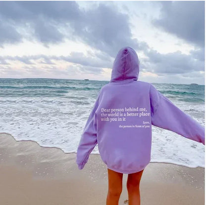 Dames Inspirerende Grafische Hoodie | Oversized 'Dear Person Behind Me' Sweater