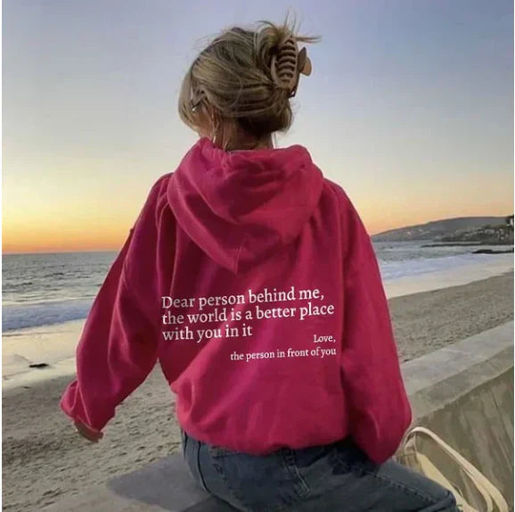 Dames Inspirerende Grafische Hoodie | Oversized 'Dear Person Behind Me' Sweater
