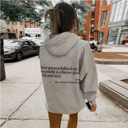 Dames Inspirerende Grafische Hoodie | Oversized 'Dear Person Behind Me' Sweater