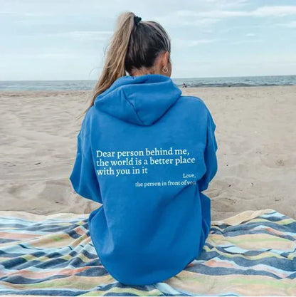 Dames Inspirerende Grafische Hoodie | Oversized 'Dear Person Behind Me' Sweater