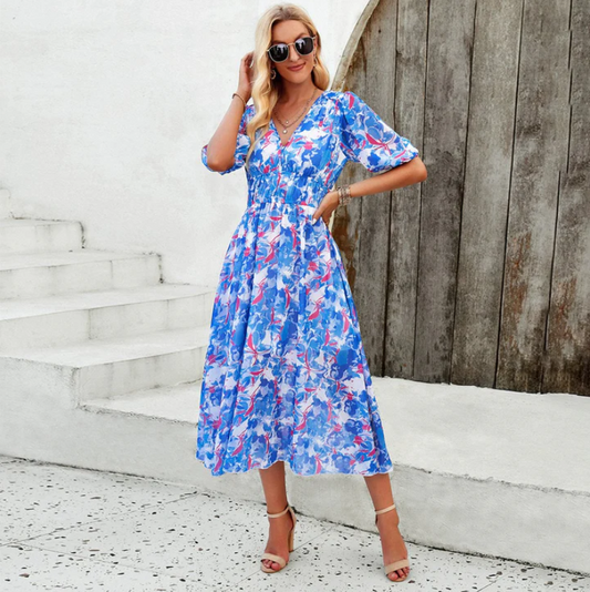 Variant image for Dames Jurk Midi Met Puff Mouwen | Jurken Dames Zomer | Alette-1