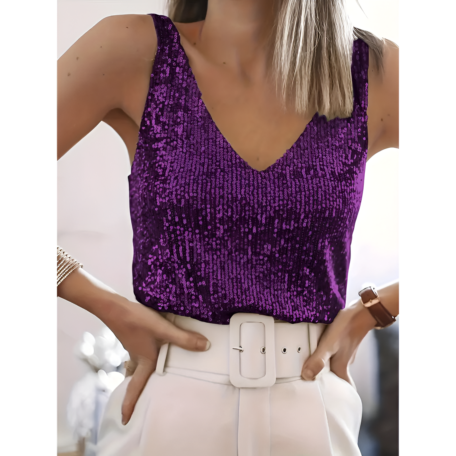 Damestop - Glamlook - Comfortabele pasvorm - Glinsterende stijl