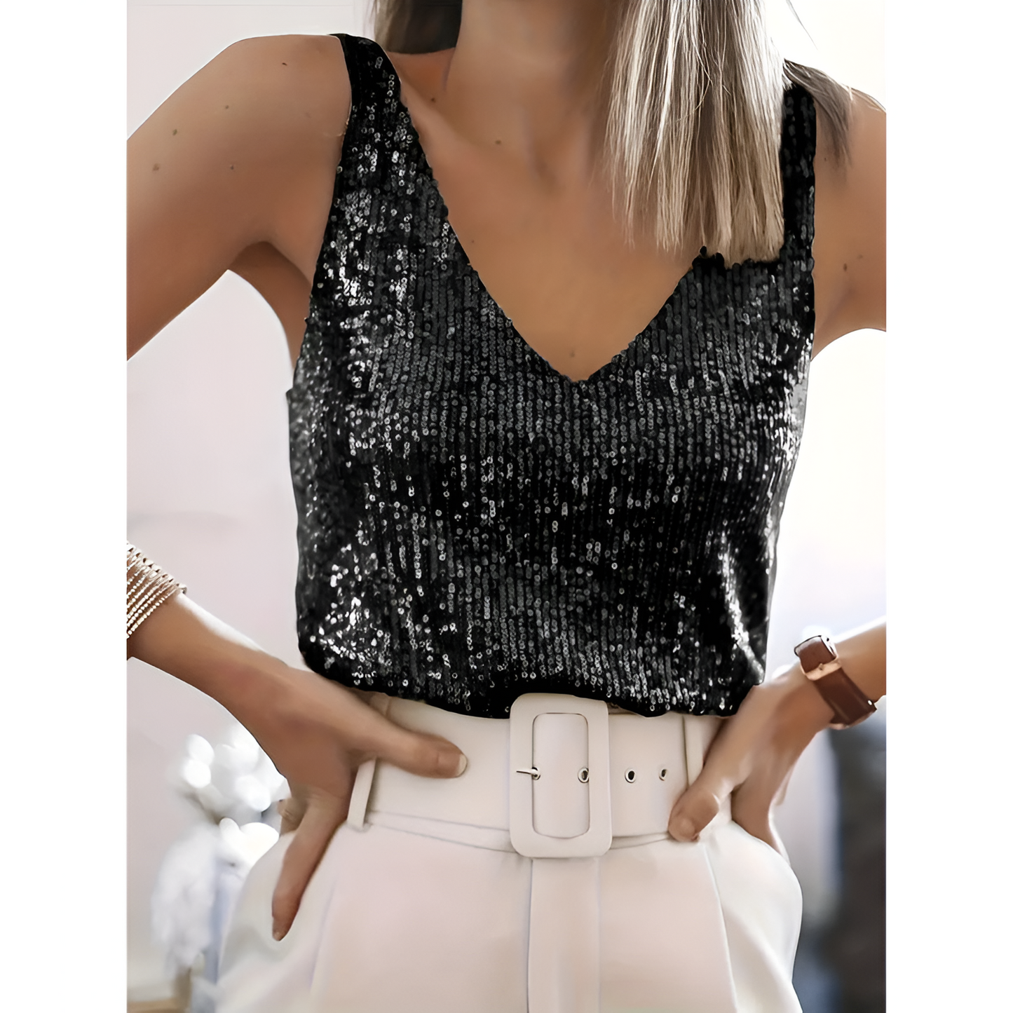 Damestop - Glamlook - Comfortabele pasvorm - Glinsterende stijl