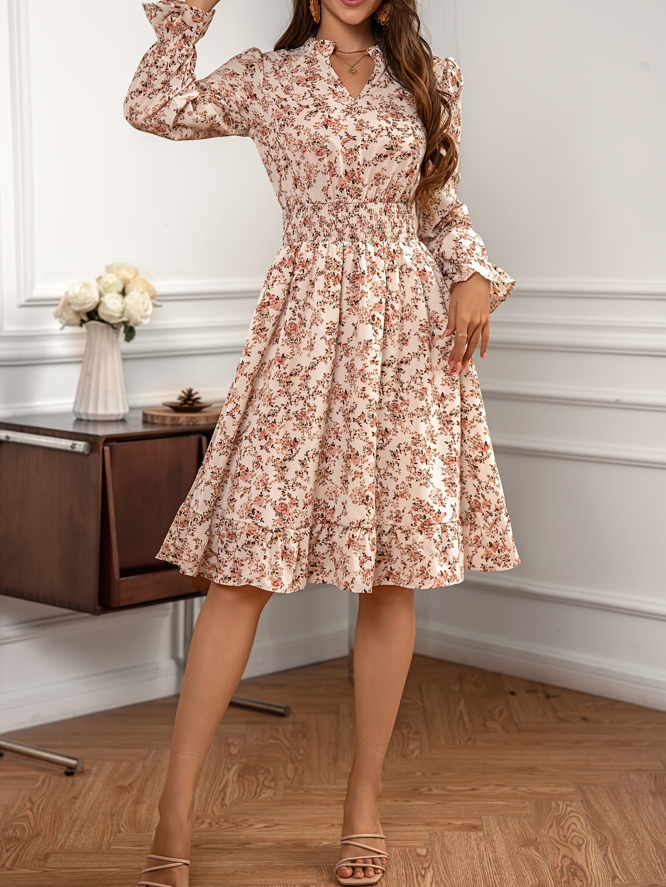 Elegante Lange Damesjurk Met Bloemen-4