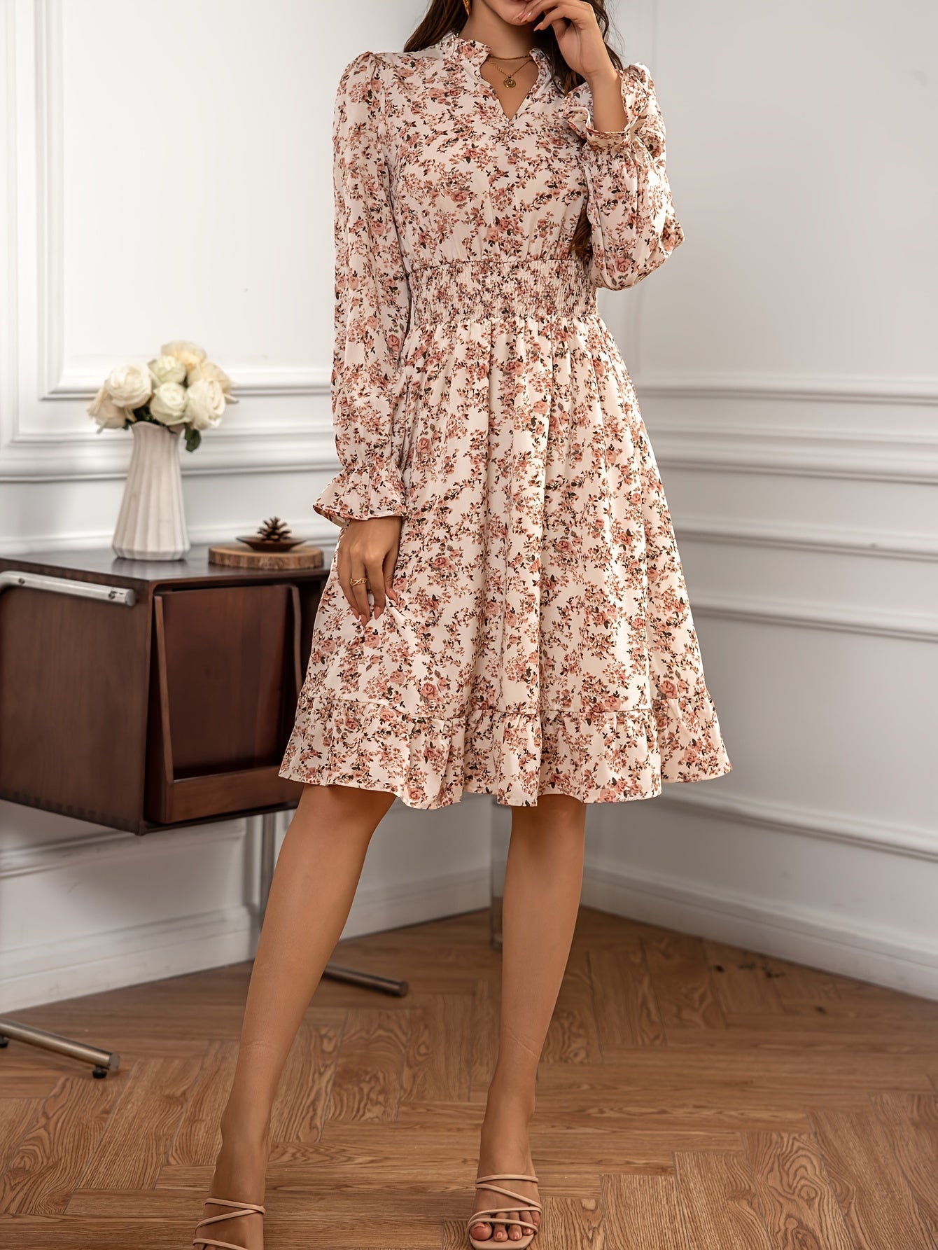 Elegante Lange Damesjurk Met Bloemen-5