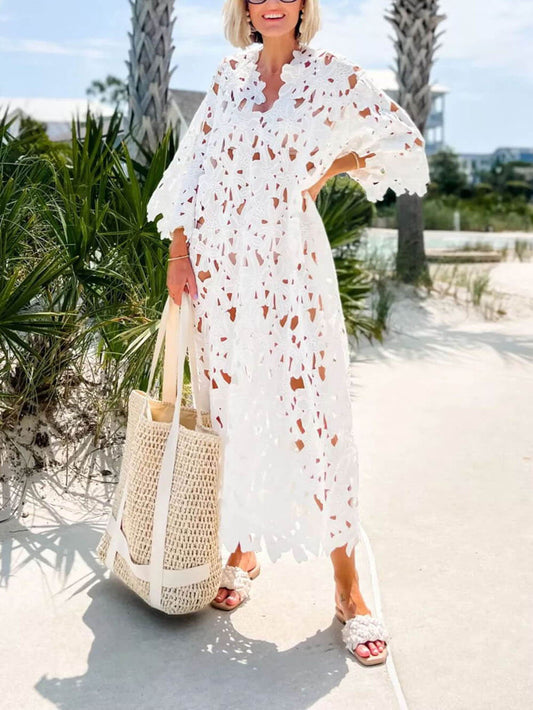 Elegante Midi Jurk Dames Met Oogjes-1