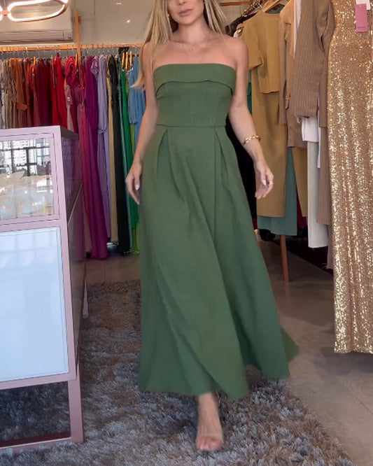 Elegante Midi Jurk Dames Strapless-1