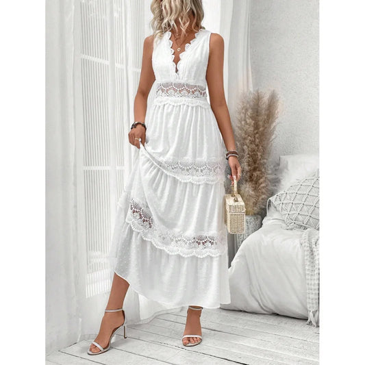 Elegante Witte Maxi Jurk Dames-1