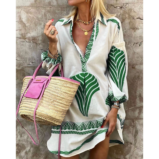 Stijlvolle zomerjurk voor dames - minilengte - lange mouwen - gedurfde print