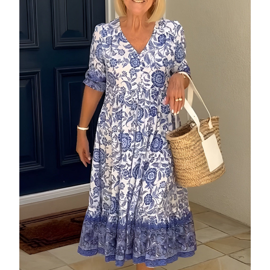Dames Jurk - Bloemenprint - V-Hals - Maxi-Lengte - 1