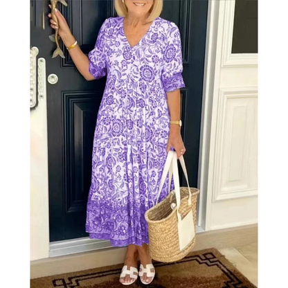 Dames Jurk - Bloemenprint - V-Hals - Maxi-Lengte - 2