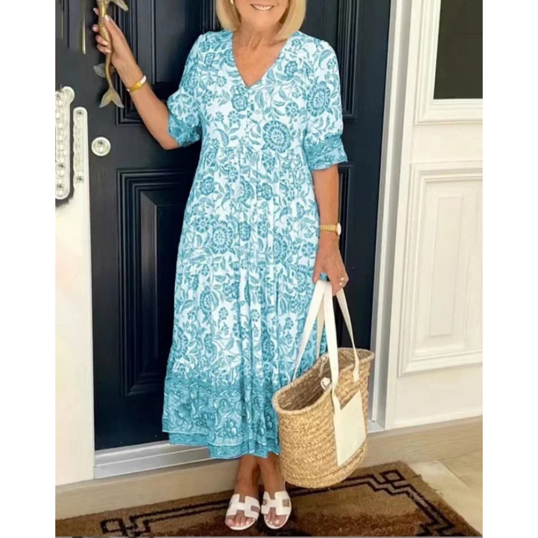 Dames Jurk - Bloemenprint - V-Hals - Maxi-Lengte - 3