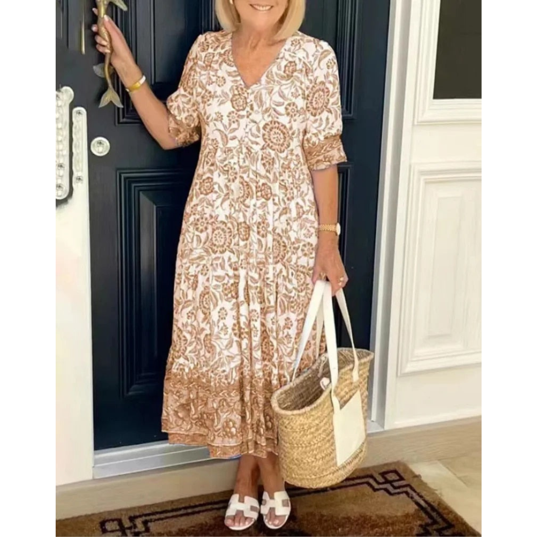 Dames Jurk - Bloemenprint - V-Hals - Maxi-Lengte - 4