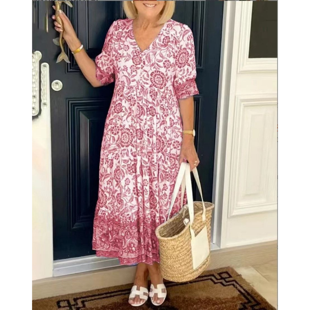 Dames Jurk - Bloemenprint - V-Hals - Maxi-Lengte - 5