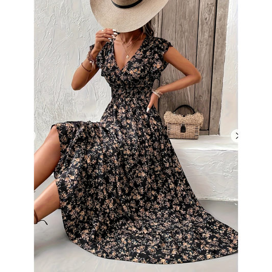 Dames Jurk - Bloemenprint - A-Lijn Silhouet - Ruchesmouwen