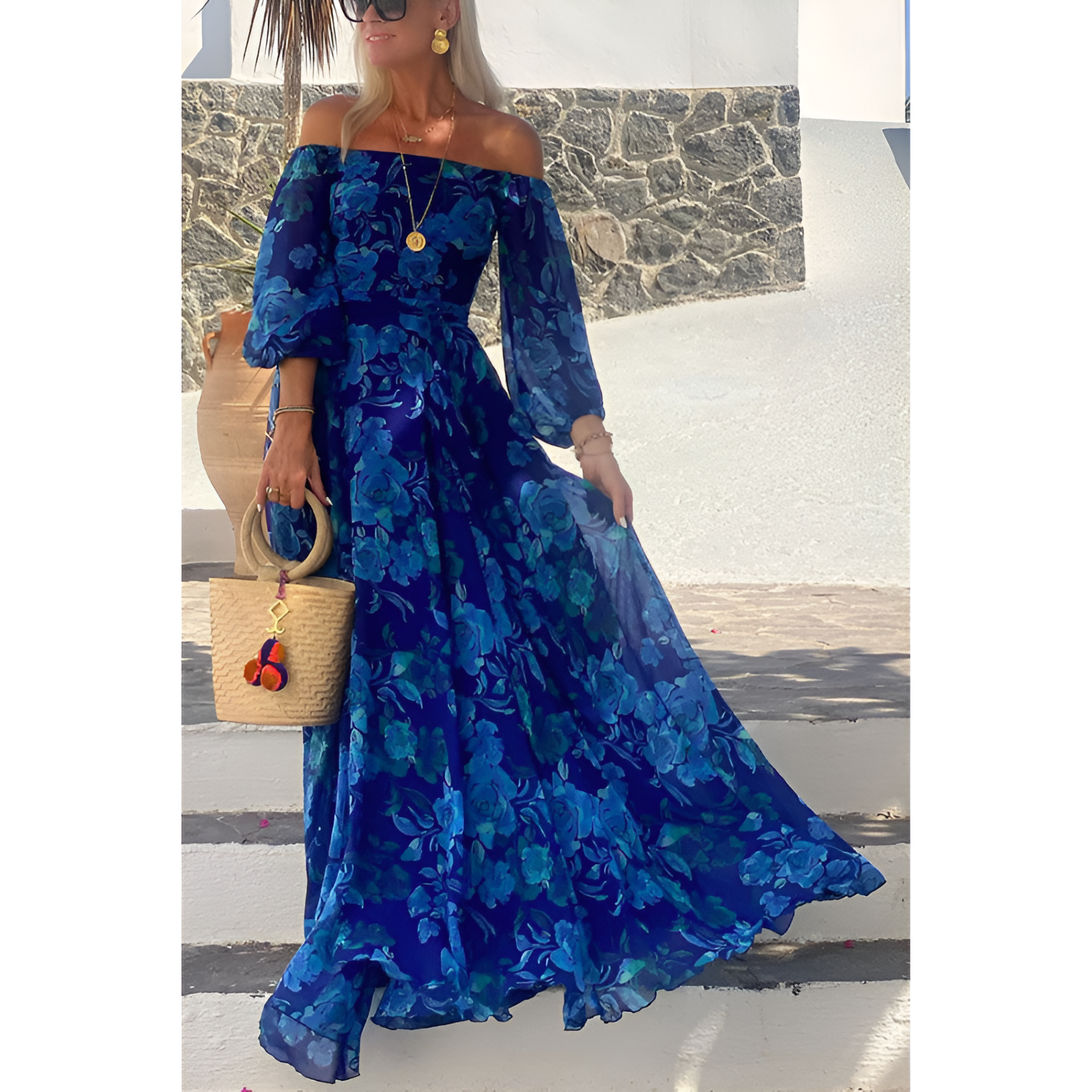Dames Jurk - Off-Shoulder - Bloemenprint - Smocked Rug