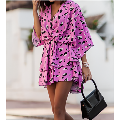 Dames Mini-Jurk - Boheemse Stijl - Bloemenprint - Ontspannen Silhouet