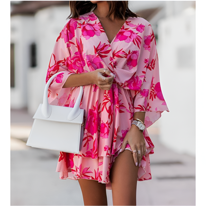 Dames Mini-Jurk - Boheemse Stijl - Bloemenprint - Ontspannen Silhouet