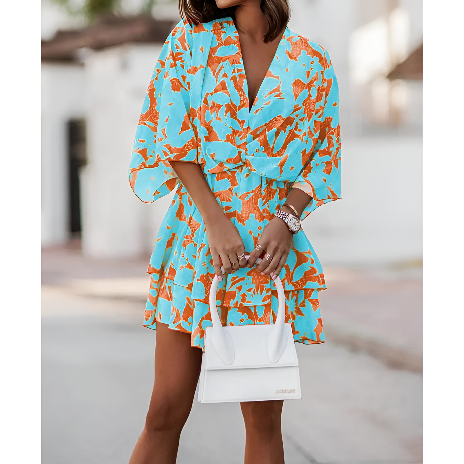 Dames Mini-Jurk - Boheemse Stijl - Bloemenprint - Ontspannen Silhouet