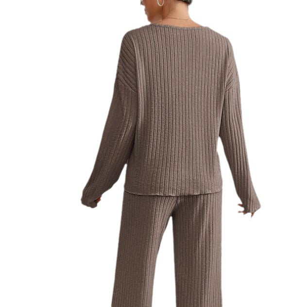Geribbelde 2-Delige Dames Set - Geribbelde Stof - V-Hals Trui - Relaxed Fit