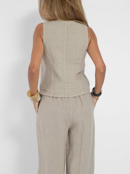 Dames Set - Geknoopt Vest - Brede Pantalon - Elegante Uitstraling
