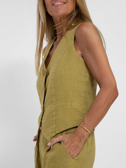 Dames Set - Geknoopt Vest - Brede Pantalon - Elegante Uitstraling