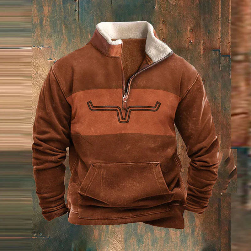 Heren Aztec Fleece Pullover | Halve Rits, Lange Mouwen, Warme Sherpa Voering, Casual Zuidwestelijke Stijl
