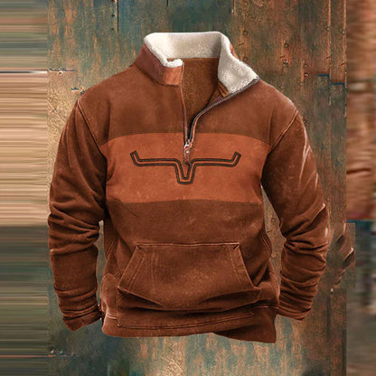 Heren Aztec Fleece Pullover | Halve Rits, Lange Mouwen, Warme Sherpa Voering, Casual Zuidwestelijke Stijl