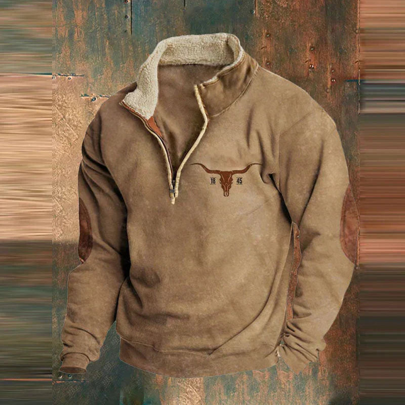 Heren Aztec Fleece Pullover | Halve Rits, Lange Mouwen, Warme Sherpa Voering, Casual Zuidwestelijke Stijl