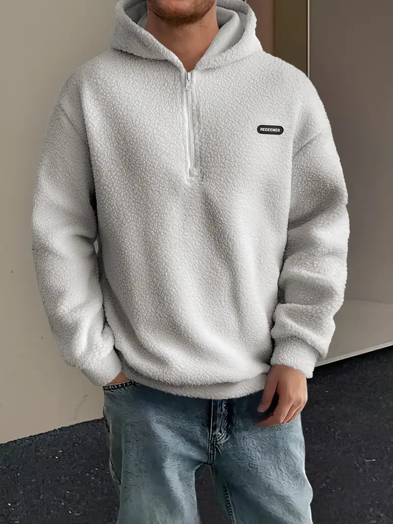 Heren Fleece Halve Rits Hoodie | Warme Casual Pullover met Capuchon