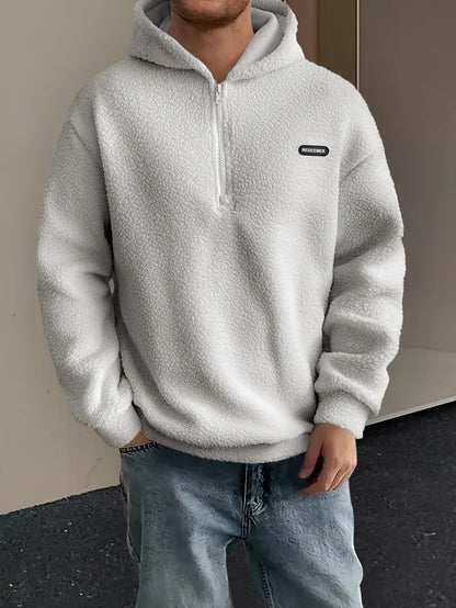 Heren Fleece Halve Rits Hoodie | Warme Casual Pullover met Capuchon