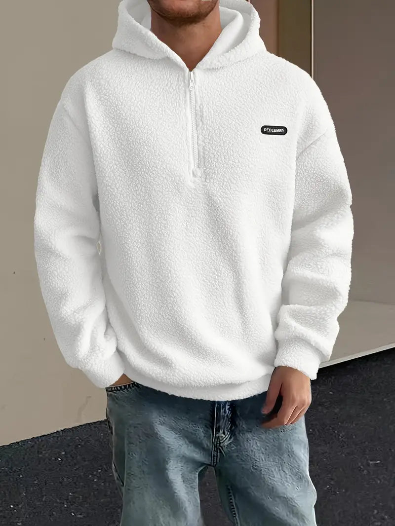 Heren Fleece Halve Rits Hoodie | Warme Casual Pullover met Capuchon