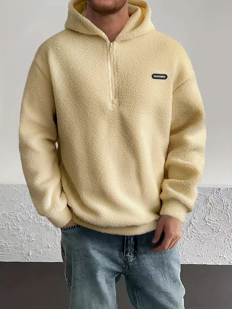Heren Fleece Halve Rits Hoodie | Warme Casual Pullover met Capuchon