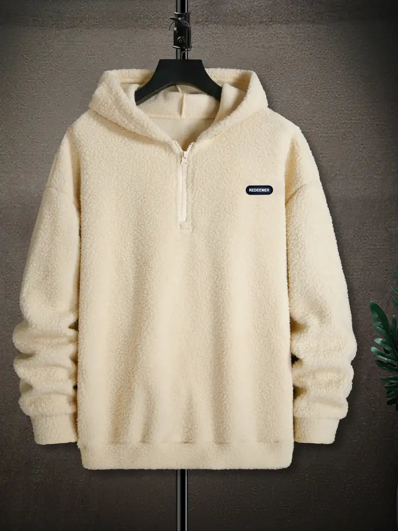 Heren Fleece Halve Rits Hoodie | Warme Casual Pullover met Capuchon