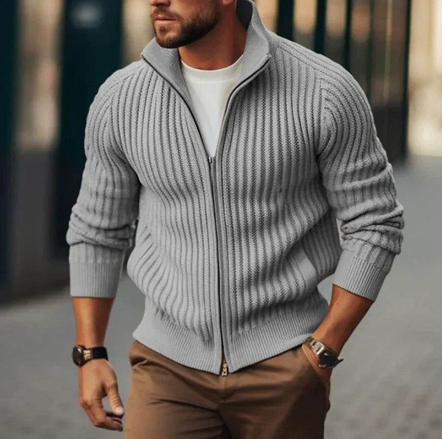 Heren Geribbelde Ritsvest | Slim-Fit Volledige Rits Cardigan voor Casual Kleding