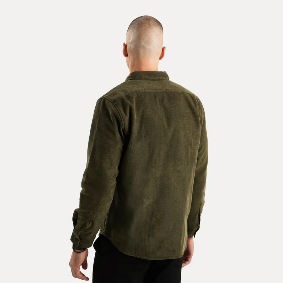 Heren V-hals Katoenen Knopshirt-5