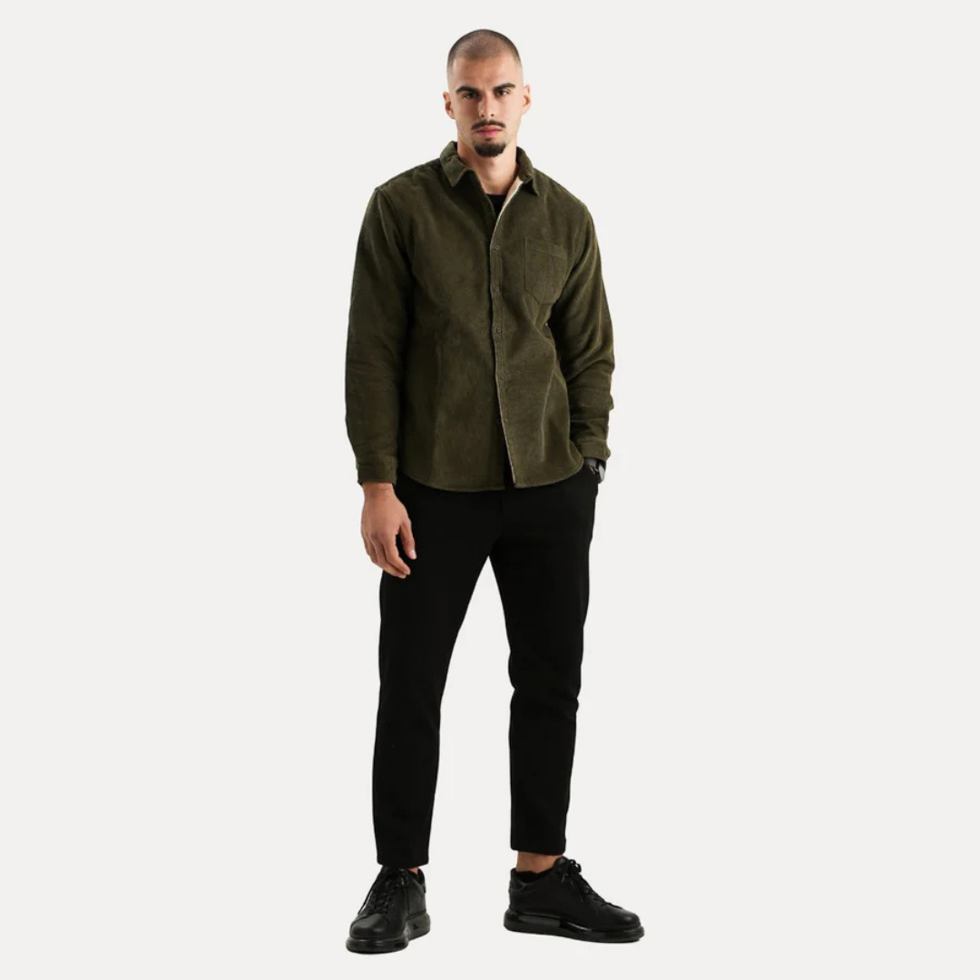 Heren V-hals Katoenen Knopshirt-4