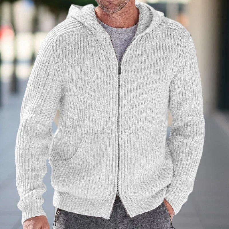 Heren Volledige Rits Gebreide Vest | Casual Geribbelde Lange Mouwen Sweaterjas