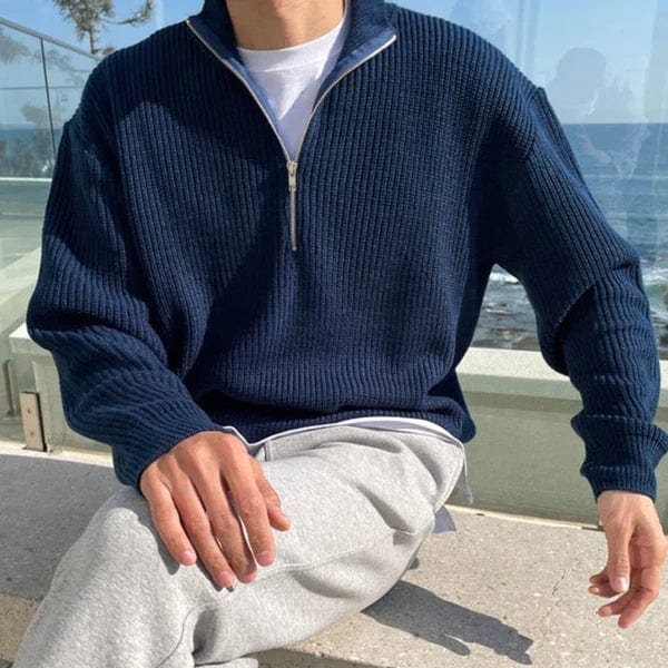 Herensweater met Rits en Geribd Breisel | Klassieke Casual Look